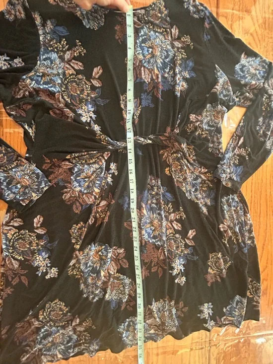 Maurices Black Long Sleeve Floral Knot-Front Midi Dress 2X - Picture 3 of 10